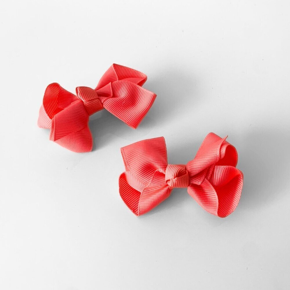 Set of 2 Pretty Girls Hair Bows Grosgrain Ribbon Clips Hair Accessories Fuchsia - Picture 2 of 5